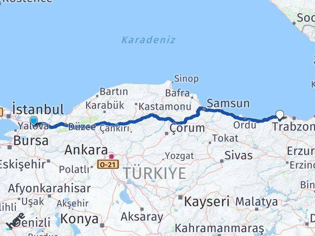Kocaeli Şalpazarı Trabzon Arası Kaç Km - Yol Haritası