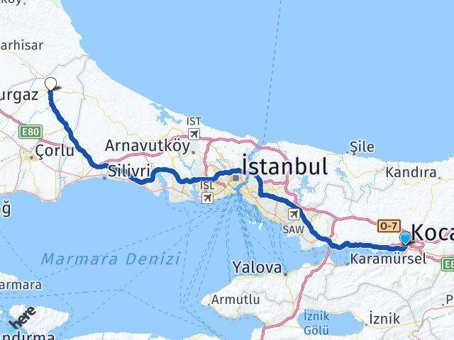 Kocaeli Saray Tekirdağ Arası Kaç Km - Yol Haritası