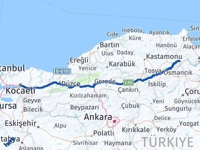 Kocaeli Saraydüzü Sinop Arası Kaç Km - Yol Haritası