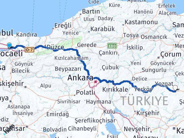Kocaeli Saraykent Yozgat Arası Kaç Km - Yol Haritası