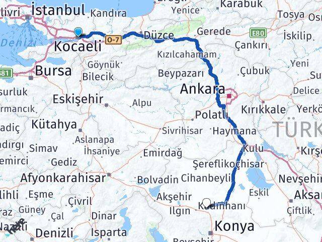 Kocaeli Sarayönü Konya Arası Kaç Km - Yol Haritası