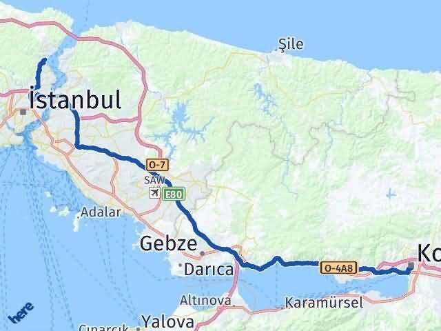 Kocaeli Sarıyer İstanbul Arası Kaç Km - Yol Haritası