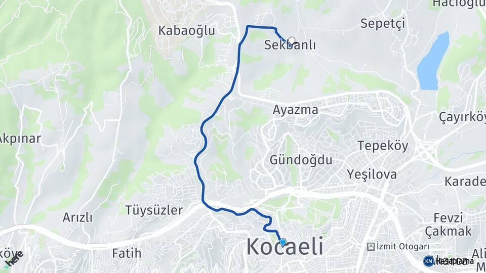 Kocaeli Sekbanlı İzmit Arası Kaç Km - Yol Haritası