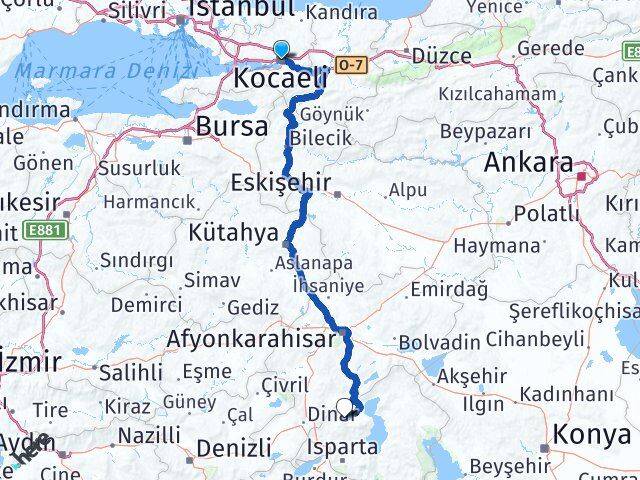 Kocaeli Senirkent Isparta Arası Kaç Km - Yol Haritası