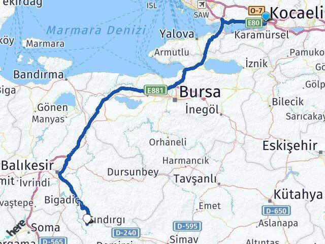 Kocaeli Sındırgı Balıkesir Arası Kaç Km - Yol Haritası