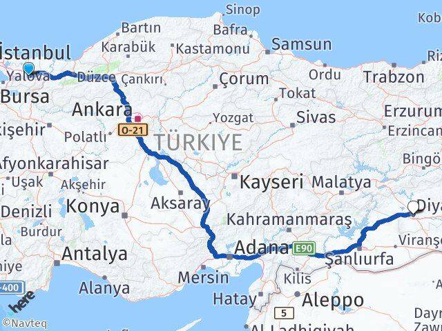 Kocaeli Sur Diyarbakır Arası Kaç Km - Yol Haritası