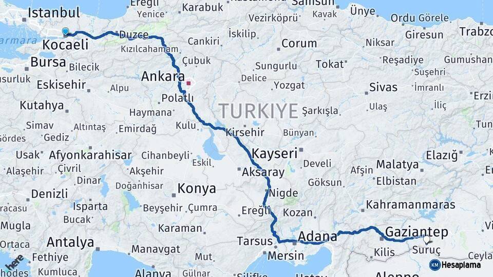 Kocaeli Suruç Şanlıurfa Arası Kaç Km - Yol Haritası