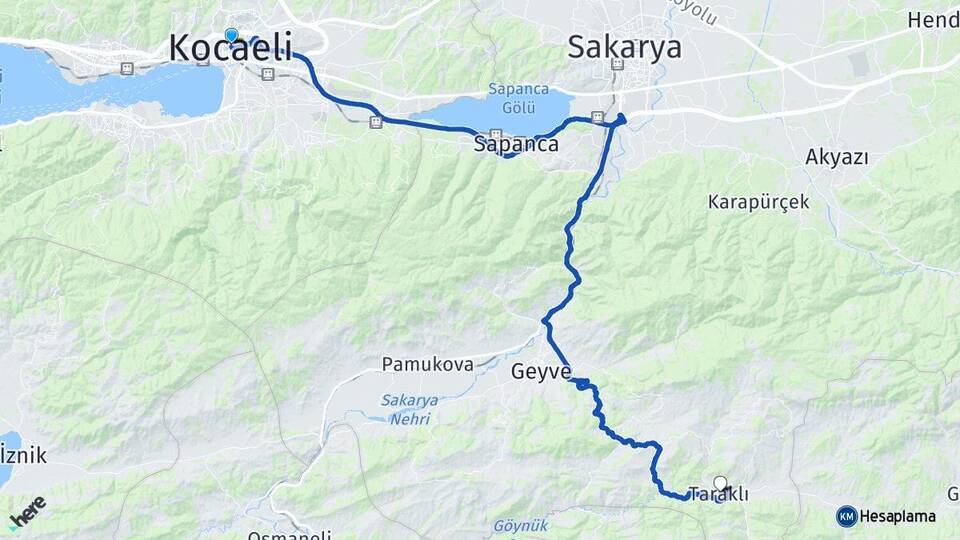 Kocaeli Taraklı Sakarya Arası Kaç Km - Yol Haritası