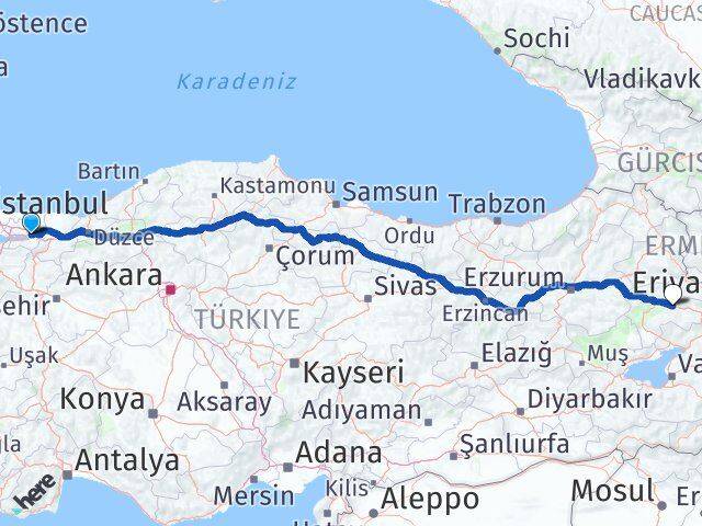 Kocaeli Taşlıçay Ağrı Arası Kaç Km - Yol Haritası