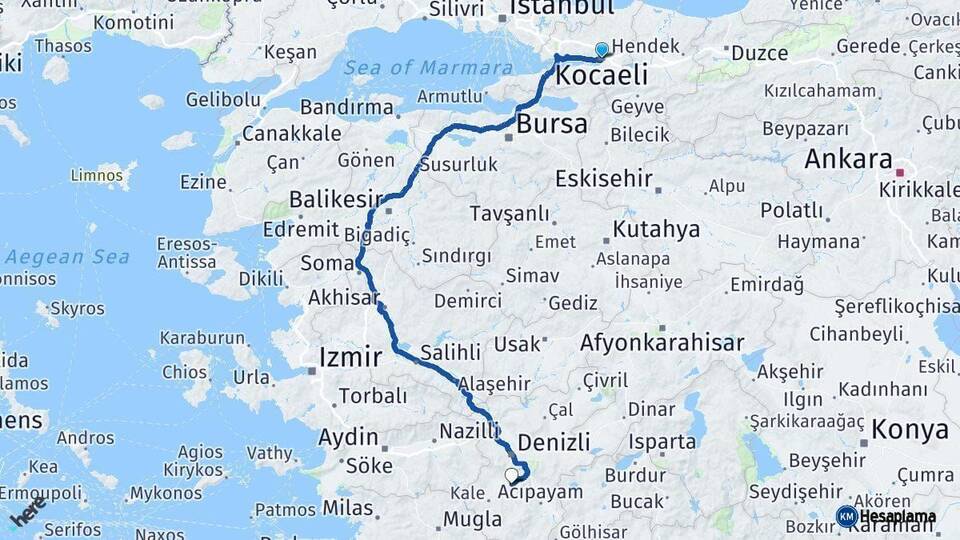 Kocaeli Tavas Denizli Arası Kaç Km - Yol Haritası