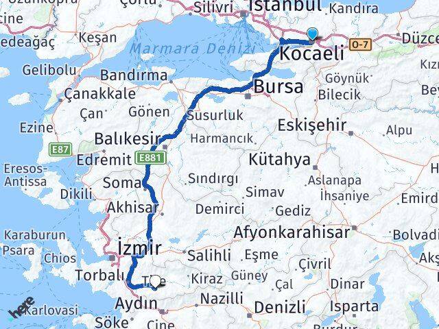 Kocaeli Tire İzmir Arası Kaç Km - Yol Haritası