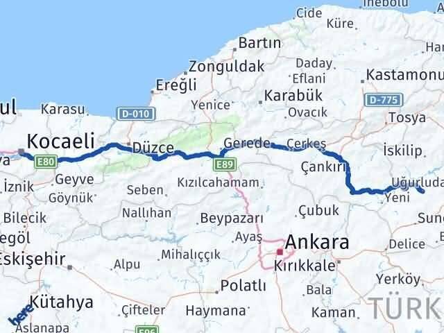 Kocaeli Uğurludağ Çorum Arası Kaç Km - Yol Haritası