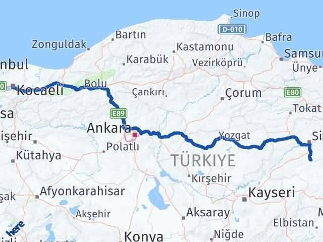 Kocaeli Ulaş Sivas Arası Kaç Km - Yol Haritası