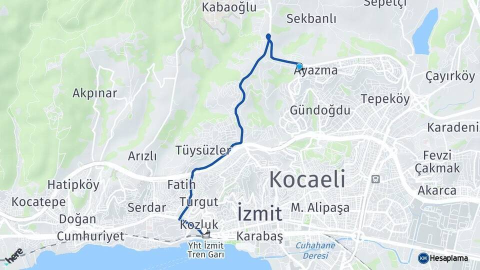 Kocaeli Üniversitesi İzmit YHT Garı Arası Kaç Km - Yol Tarifi