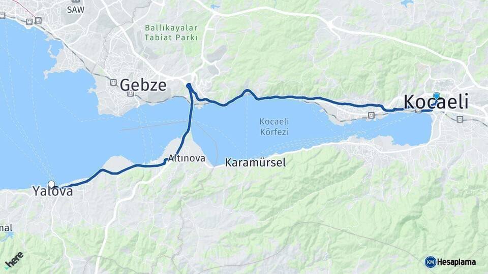 Kocaeli Yalova Arası Kaç Km - Yol Haritası