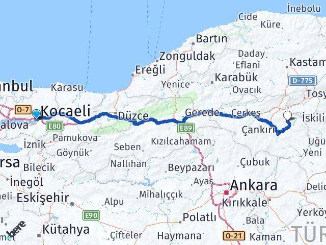 Kocaeli Yapraklı Çankırı Arası Kaç Km - Yol Haritası