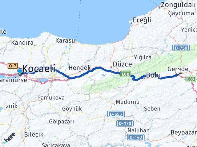 Kocaeli Yeniçağa Bolu Arası Kaç Km - Yol Haritası