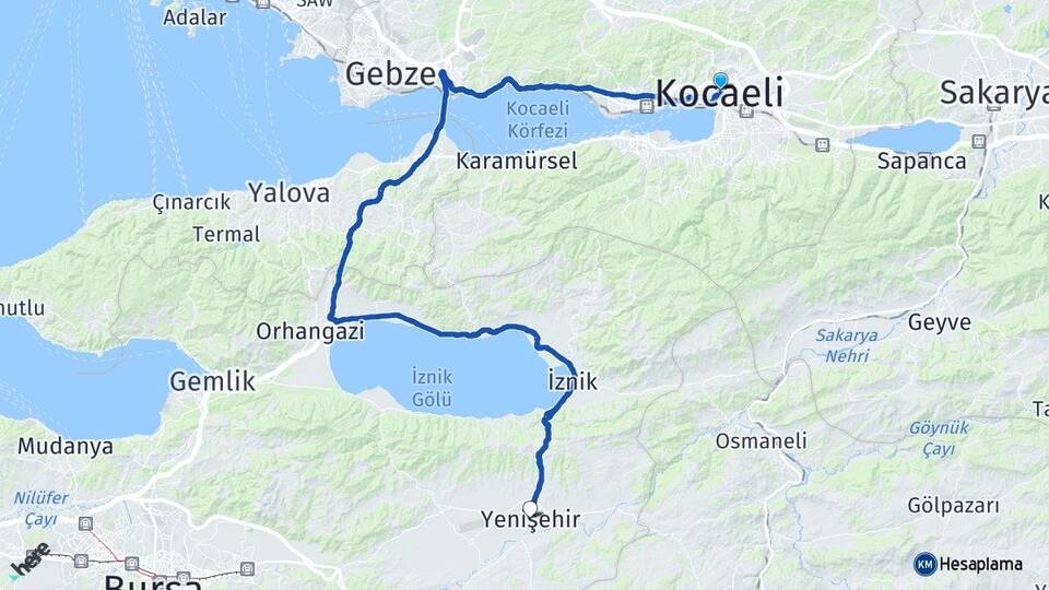 Kocaeli Yenişehir Bursa Arası Kaç Km - Yol Haritası