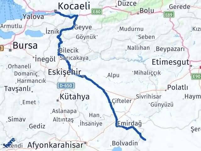 Kocaeli Yunak Konya Arası Kaç Km - Yol Haritası