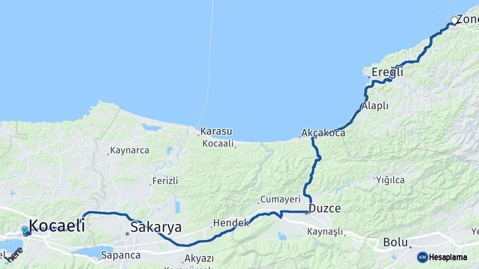 Kocaeli Zonguldak Arası Kaç Km - Yol Haritası