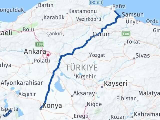 Konya 19 Mayıs Samsun Arası Kaç Km - Yol Haritası