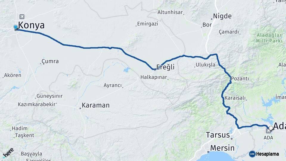 Konya Adana Arası Kaç Km - Yol Haritası