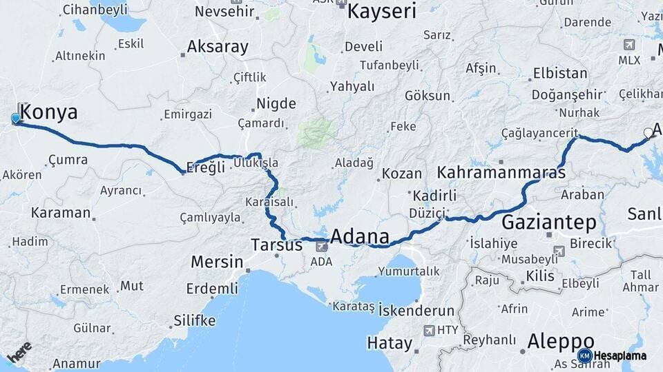 Konya Adıyaman Arası Kaç Km - Yol Haritası