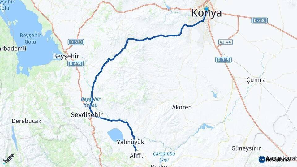 Konya Ahırlı Arası Kaç Km - Yol Haritası