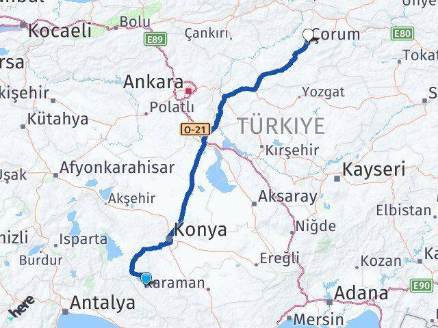 Ahırlı Çorum Arası Kaç Km - Yol Tarifi