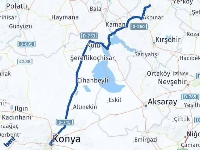 Konya Akçakent Kırşehir Arası Kaç Km - Yol Haritası