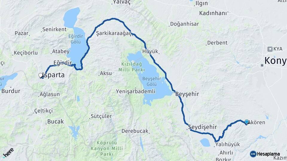 Akören Isparta Arası Kaç Km - Yol Tarifi