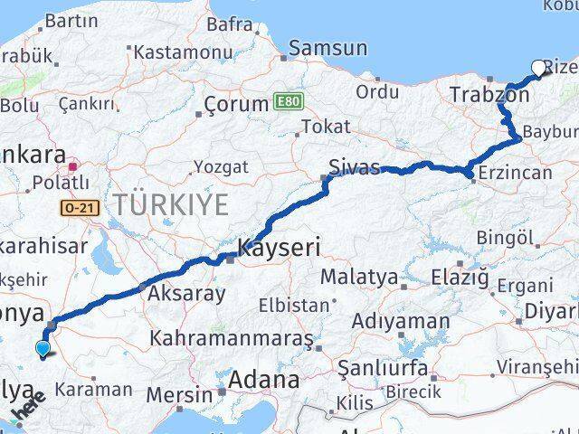 Akören Rize Arası Kaç Km - Yol Tarifi