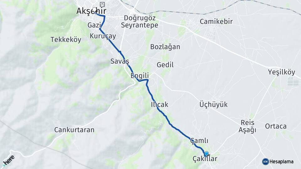 Çakıllar Akşehir Arası Kaç Km - Yol Tarifi