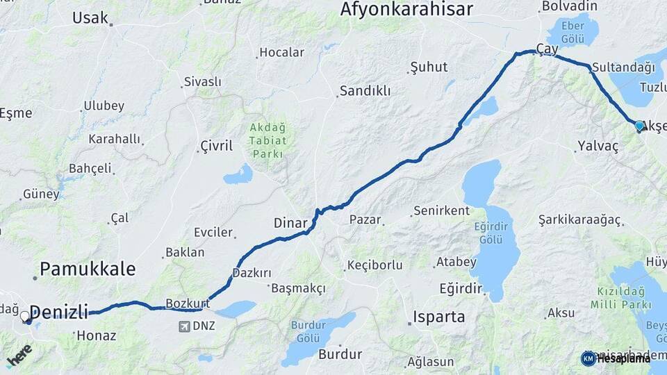 Akşehir Denizli Arası Kaç Km - Yol Tarifi