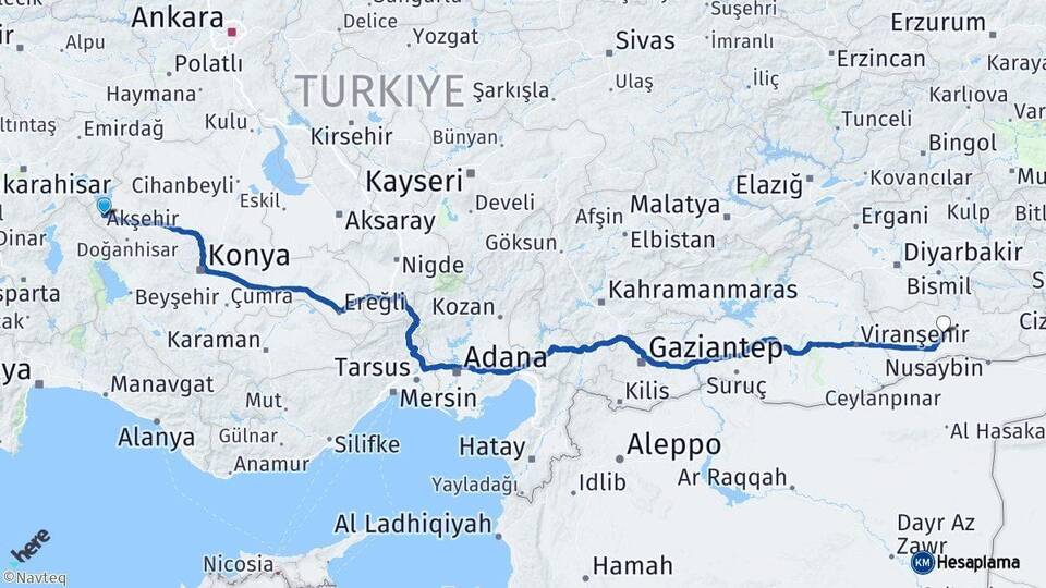 Konya Akşehir Mardin Arası Kaç Km - Yol Haritası