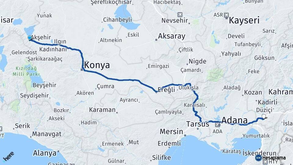 Konya Akşehir Osmaniye Arası Kaç Km - Yol Haritası