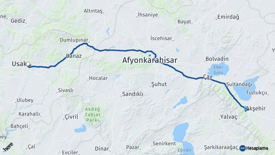 Konya Akşehir Uşak Arası Kaç Km - Yol Haritası