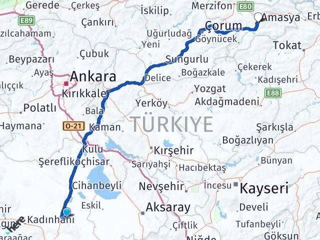 Altınekin Amasya Arası Kaç Km - Yol Tarifi