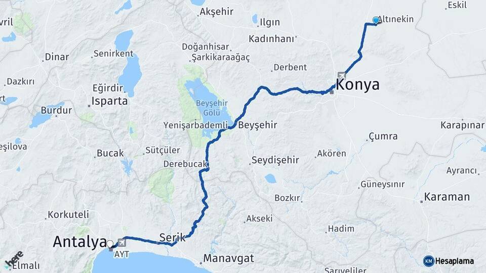 Altınekin Antalya Arası Kaç Km - Yol Tarifi