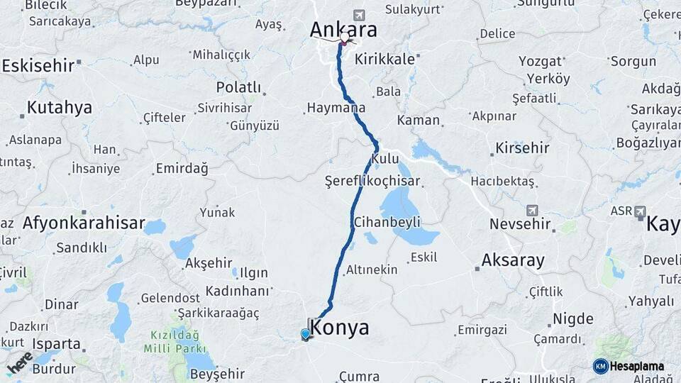 Konya Ankara Arası Kaç Km - Yol Haritası