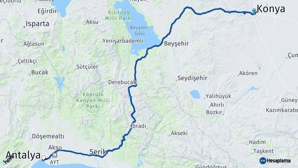 Konya Antalya Arası Kaç Km - Yol Haritası