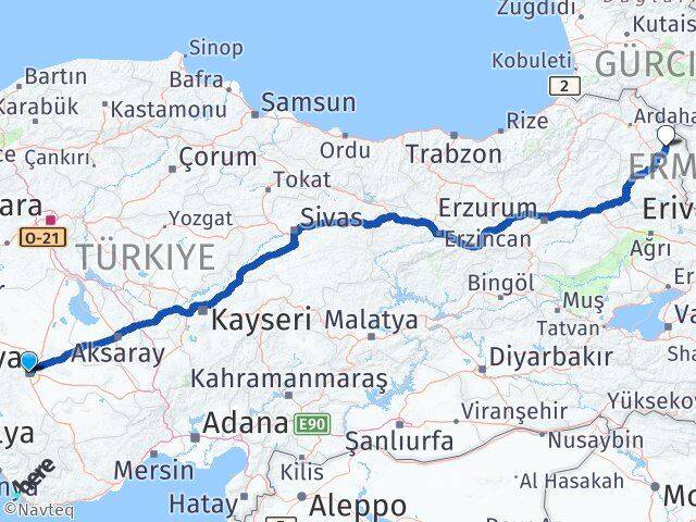 Konya Arpaçay Kars Arası Kaç Km - Yol Haritası