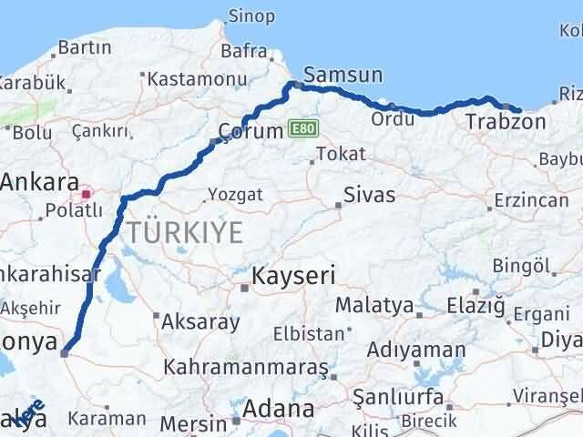 Konya Arsin Trabzon Arası Kaç Km - Yol Haritası