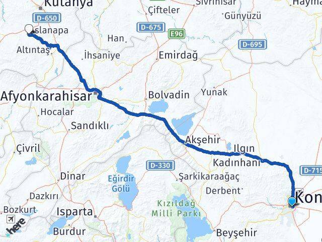 Konya Aslanapa Kütahya Arası Kaç Km - Yol Haritası