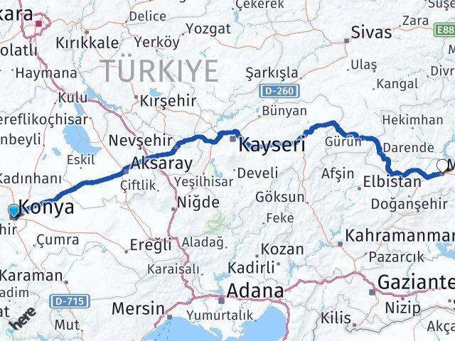 Konya Battalgazi Malatya Arası Kaç Km - Yol Haritası