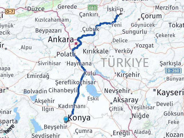 Konya Bayat Çorum Arası Kaç Km - Yol Haritası