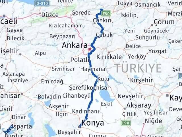 Konya Bayramören Çankırı Arası Kaç Km - Yol Haritası