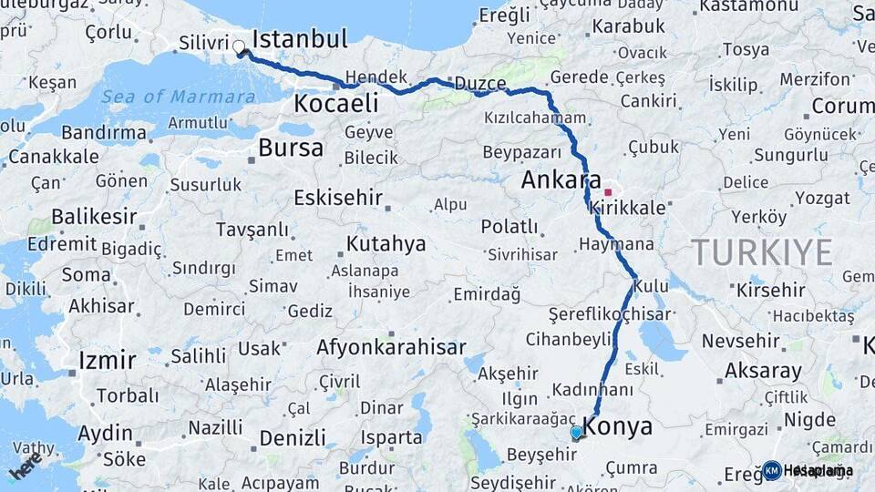 Konya Bayrampaşa İstanbul Arası Kaç Km - Yol Haritası