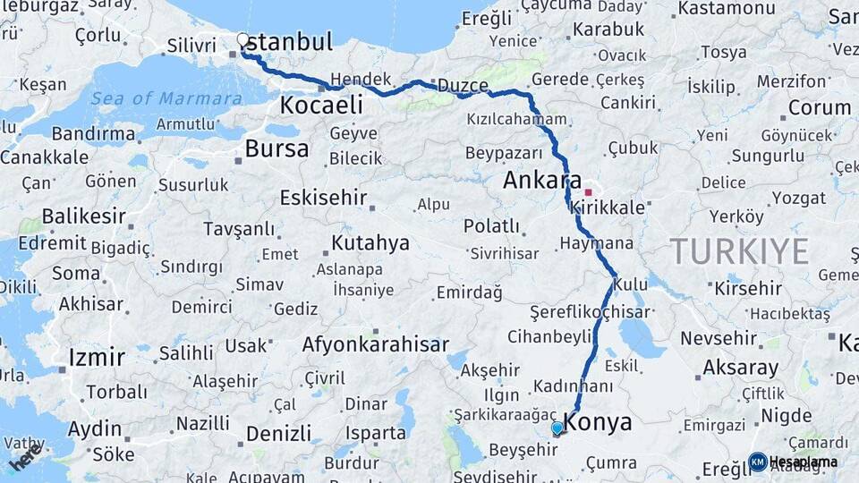 Konya Beykoz İstanbul Arası Kaç Km - Yol Haritası