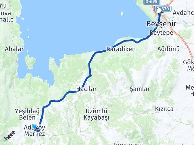 Adaköy Beyşehir Otogarı Arası Kaç Km - Yol Tarifi